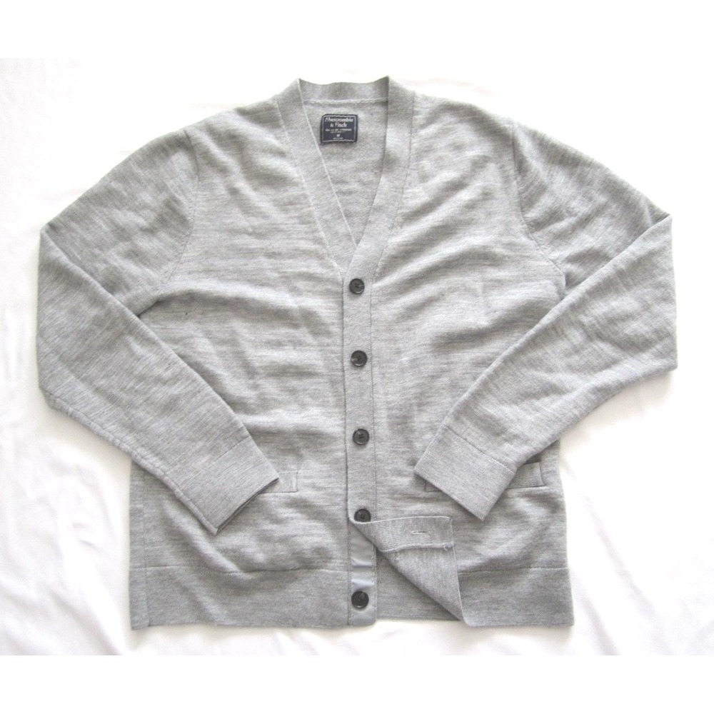 Vtg Y2K Abercrombie & Fitch Merino Wool Cardigan Sweater M Gray V-Neck (M531)